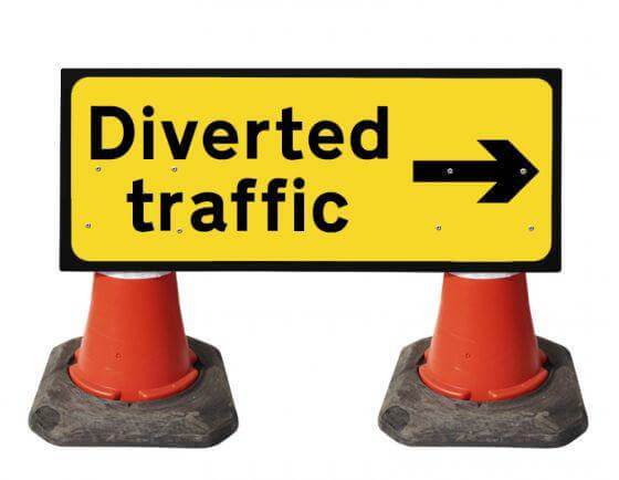 1050x450mm Cone Sign - Diverted Traffic with Arrow Right - 2703