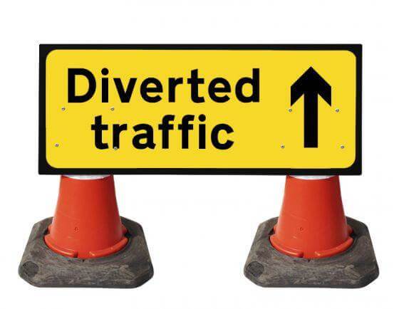 1050x450mm Cone Sign - Diverted Traffic with Arrow Straight on - 2703