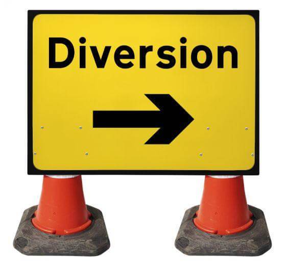 1050x750mm Cone Sign - Diversion with Arrow Right - 2702