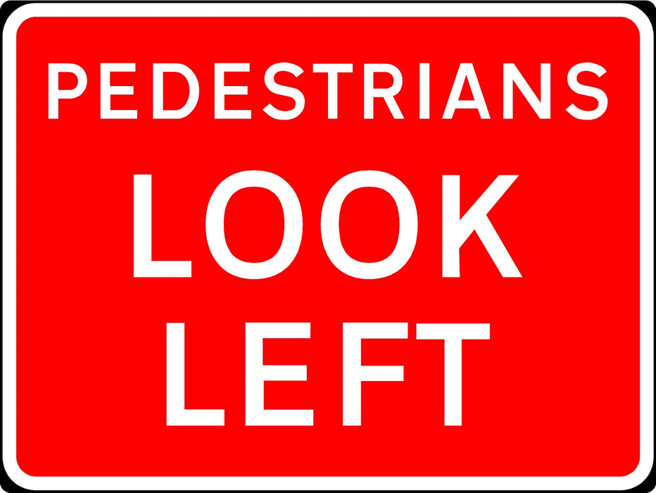 600x450mm Pedestrians Look Left - 7017 - Rigid Plastic