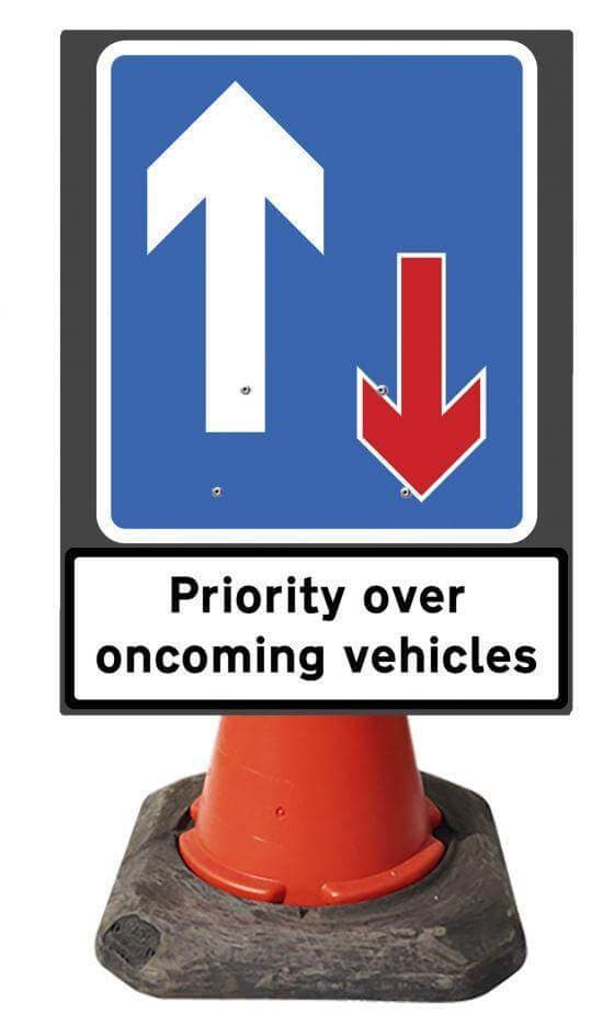 560x750mm Cone Sign - Priority 811 & supp Priority Over Oncoming Vehic ...